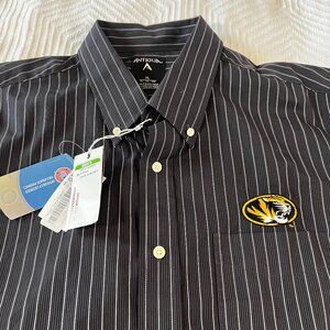 Antigua Missouri Mizzou‎ Tigers Button Up Shirt Men s XL Black Pinstripes NWT